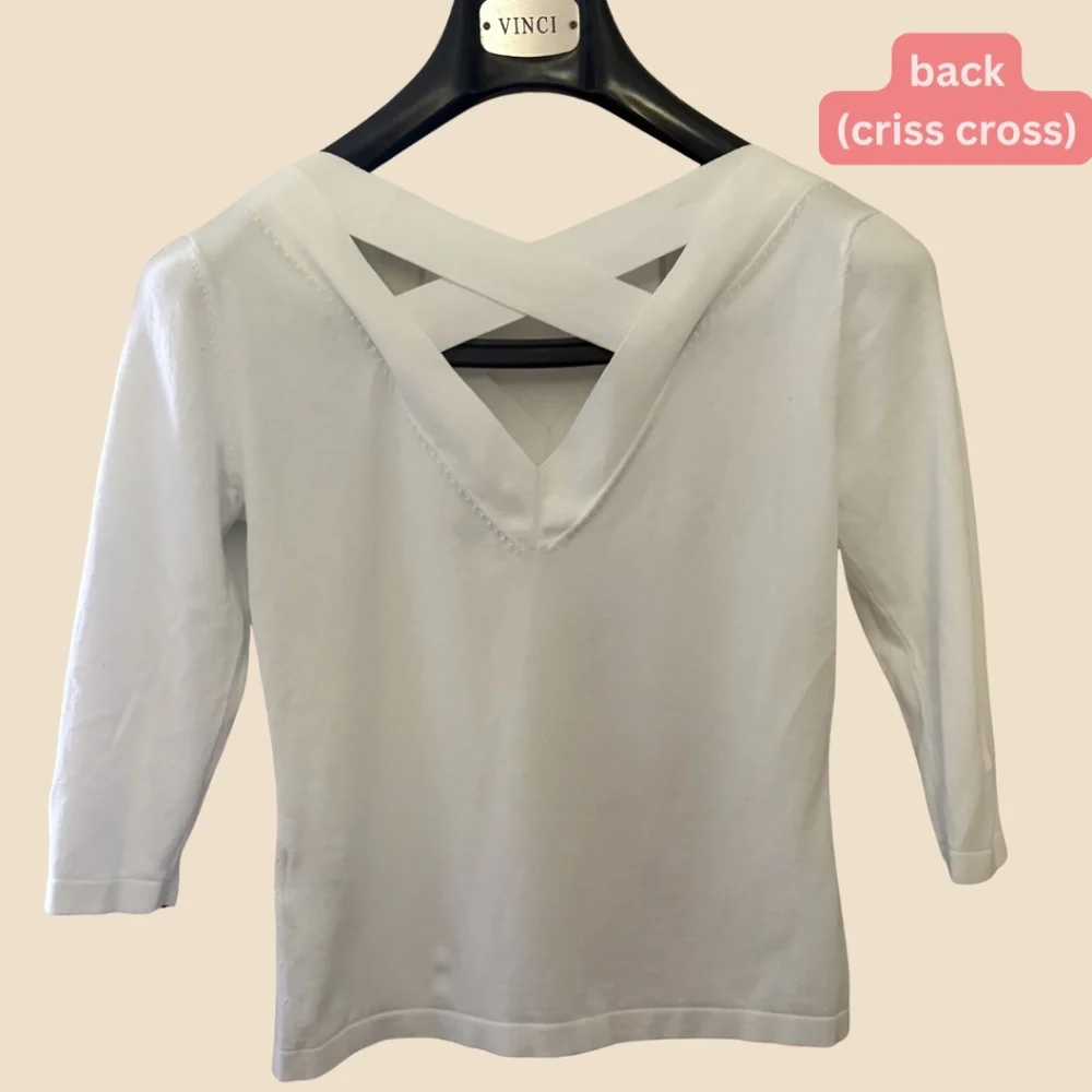 Lafayette 148 New York White Three-Quarter Sleeve Top, Size Small